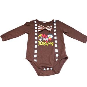 My First Thanksgiving Brown Turkey Baby One Piece Long‎ Sleeve Body Suit 12-18 M
